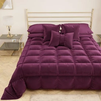 Immagine di PETTI Artigiani Italiani Trapunta in Morbido e Caldo Velluto 350 g/m², Piumone Matrimoniale, Double Face, Matrimoniale: 260x270 cm, Prugna, 100% Made Italy
