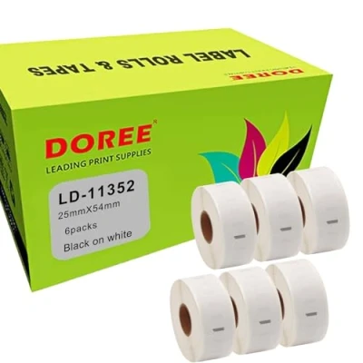 Immagine di Doree 11352 S0722520 è una piccola carta per etichette codici a barre, 25 mm x 54 mm, compatibile con Dymo Labelwriter 4XL 450 400 330 320 310 (500 rotolo) 6 rotoli.