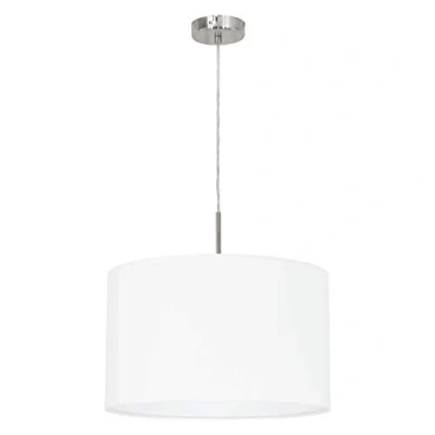 Immagine di EGLO lampada a sospensione Pasteri, in tessuto uno punto luce, appesa acciaio e tessuto, nichel opaco, bianco, E27, diametro 38 cm