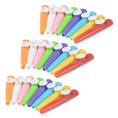 Immagine di Toyandona Strumenti musicali in plastica kazoo con diaframmi per flauto kazoo, chitarra, ukulele, violino e pianoforte, regali, bomboniere, 24 pezzi (colore misto)