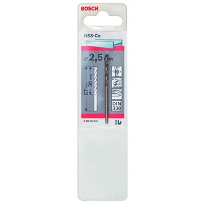 Immagine di Bosch Accessories 2608585841 HSS Punta a spirale per metallo 2.5 mm Lunghezza totale 57 Cobalto DIN 338 Alberino cilindrico 1 pz.