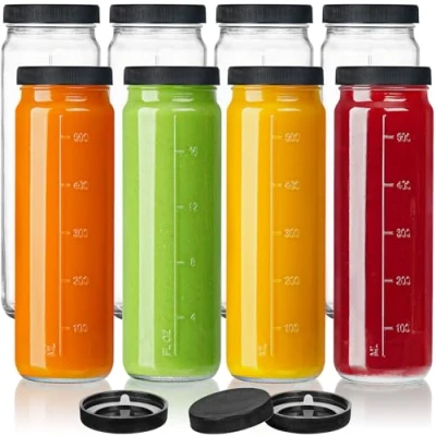 Immagine di Absovetu Confezione da 8 bottiglie in vetro con coperchio, 600 ml, vuote, riutilizzabili, per frullati, latte, tè freddo