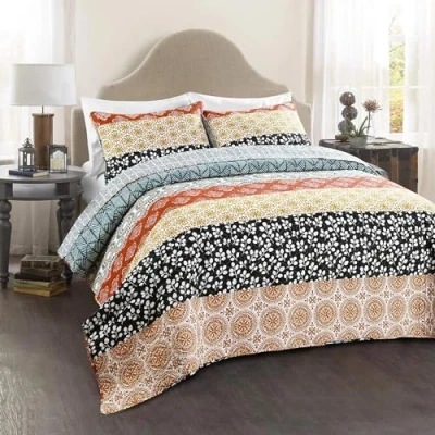 Immagine di Lush Decor Bohemian Stripe, Cotone, Turchese e Arancione, Full/Queen