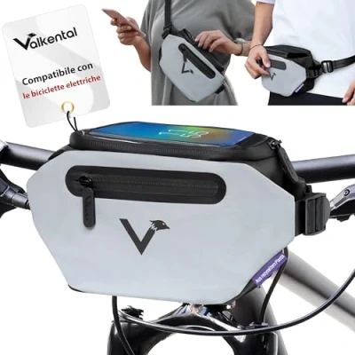 Immagine di Valkental® borsa 3 in 1 Per bici compatibile con KLICKfix Riflettente e impermeabile Utilizzabile come da manubrio marsupio 4L capacità Ebike