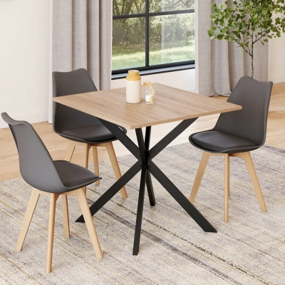 Immagine di Tavolo da pranzo quadrato in legno 80 cm per 4 persone con gamba a ragno metallo nero IDMarket