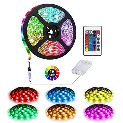 Immagine di Foeska Strisce LED alimentate a batteria con telecomando contenitore impermeabile,16 colori Striscia flessibile impermeabile 2M,RGB 5050 Bias Illuminazione TV retroilluminazione