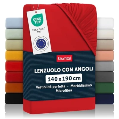 Immagine di Blumtal lenzuolo con angoli una piazza e mezza 140x190 cm sotto in microfibre certificato Oekotex lenzuola colore rosso
