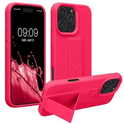Immagine di kwmobile 1x Custodia Compatibile con Apple iPhone 16 Pro Max Cover Supporto Dita Back Case per Smartphone Protezione Gommata rosa shocking