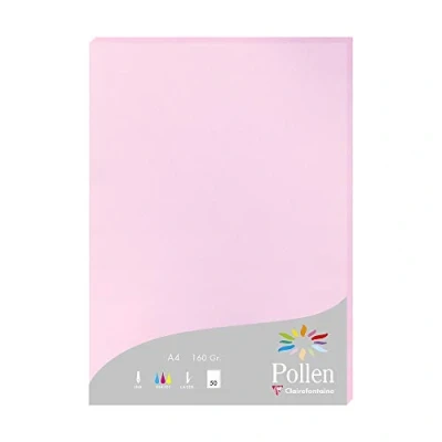 Immagine di Clairefontaine 14213C Astuccio da 50 fogli Formato A4 (21x29,7cm) 160g/m² Colore rosa confetto Carta di Invito Eventi e Corrispondenza Gamma Pollen Premium Liscia