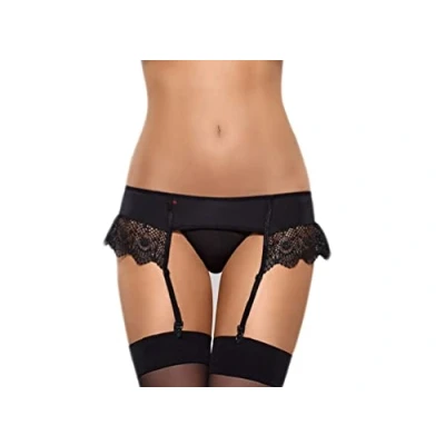 Immagine di Obsessive Raffinato Completo Intimo a 2 Pezzi: Reggicalze e Tanga in Una Splendida Confezione Regalo, Nero con Ruches, S/M