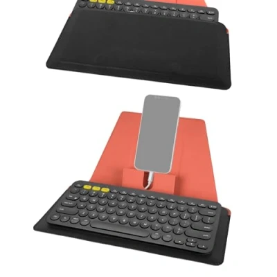 Immagine di GEEKRIA Custodia compatta per tastiera con supporto smartphone e tablet, compatibile Logitech K380 Wireless, Magic Keyboard, OMOTON Ultra Slim Bluetooth Keyboard Pad (nero)