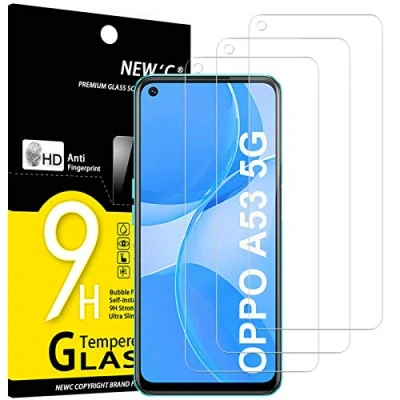 Immagine di NEW&#039;C 3 Pezzi, Vetro Temperato per Oppo A53 5G, Pellicola Prottetiva Anti Graffio, Impronte, Senza Bolle, Durezza 9H, 0,33mm Ultra Trasparente, Resistente