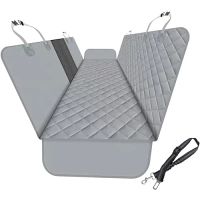 Immagine di GXT Coprisedile posteriore per cani auto SUV e camion con finestre in rete, materiale antigraffio impermeabile, versione aggiornata, grigio chiaro (con guinzaglio cane)