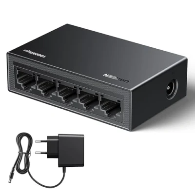 Immagine di UGREEN Switch Ethernet 5 Porte di Rete Splitter Gigabit LAN velocità 10/100/1000 Mbps, Regolazione Duplex, Plug And Play, Hub RJ45 per TV/Laptop/Switch/Router/Monitor