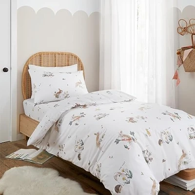 Immagine di Bianca Set copripiumino matrimoniale con federe, in cotone, motivo: coniglietto, colore: bianco