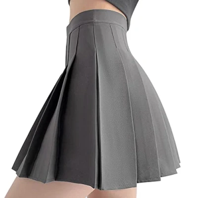 Immagine di DRESHOW Mini Gonna a Pieghe Casual Svasata Elastica di Base per Donna e Ragazze