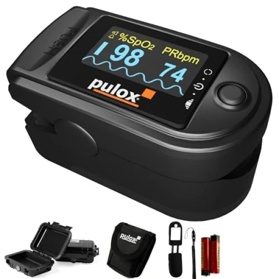 Immagine di PULOX, PO 200A, Pulsossimetro con funzione di allarme e pulsazione, accessori, colore a scelta, nero