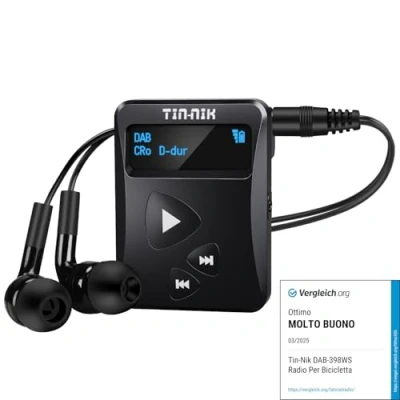 Immagine di Tin Nik DAB 398WS B Portable DAB/DAB+/FM Radio, Mini Radio Digitale Tascabile RDS FM con Batteria Ricaricabile, Auricolari, Scelta Grandi e Piccole Dimensioni