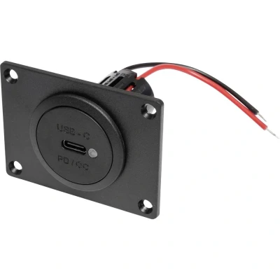Immagine di ProCar Presa Power USB C da incasso PD/QC con LED + piastra di montaggio Portata massima corrente=3 A 12 o 24 V/DC
