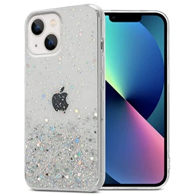 Immagine di Cadorabo Custodia compatibile con Apple iPhone 13 in Trasparente glitter protettiva silicone TPU scintillanti Ultra Slim Back Cover Case