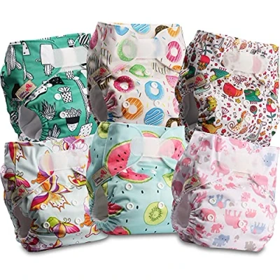 Immagine di Littles and Bloomz FLV2 0605 Pannolino lavabile per bambini, riutilizzabile, con bottoni a pressione standard, confezione da 6 pannolini
