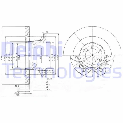 Immagine di DELPHI BG9722 Disco freno 290 22 6 pieno Oleato non trattato senza cuscinetto ruota, anello sensore ABS IVECO: DAILY 3