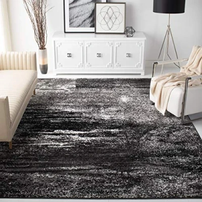 Immagine di SAFAVIEH Tappeto Moderno per Soggiorno, Sala da pranzo, Camera letto Adirondack Collection, A Pelo Corto, Argento e Nero, 91 X 152 cm