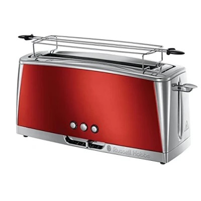 Immagine di Russell Hobbs Tostapane Design Lungo per 2 fette o 1 fetta larga di pane Acciaio Inox Color Rosso; Scomparto toast extra ampio; 6 livelli doratura; Funzione scongelamento, Luna 23250 56