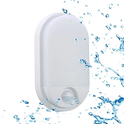 Immagine di Sigmaled lighting, Plafoniera LED 10W con SENSORE di Movimento per esterni, Resistente all&#039;acqua, Luce Calda 3000K, 900Lm, Applique OVALE IMPERMEABILE IP54 da parete