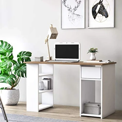 Immagine di Dmora Scrivania con Ripiani e cassetto, cm 120 x 54,8 73, Colore Bianco Noce