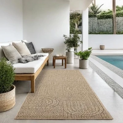 Immagine di the carpet Kansas robusto tappeto per esterni ed interni in juta naturale, resistente alle intemperie, adatto a terrazze e giardini, 80 x 250 cm