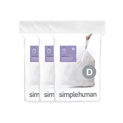Immagine di simplehuman CW0254 sacchi spazzatura, sacchetti su misura codice D, bianchi, 3 x confezione da 20 (60 sacchetti)