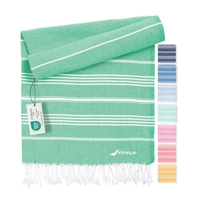 Immagine di Fit Flip telo hammam mare cotone 100% riciclato asciugatura rapida fouta, pestemal asciugamano ideale come sauna e sarong Verde 100x200cm Sultan