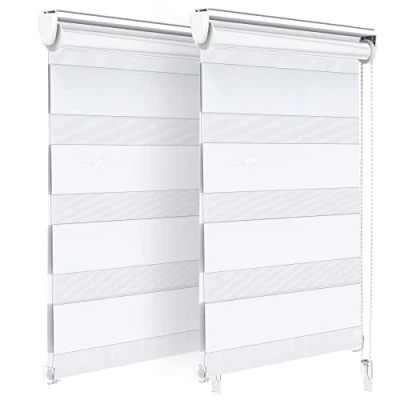 Immagine di VOUNOT Set di 2 Tenda a Rullo Doppia Strato Oscurante Giorno e Notte, Catenella Laterale, Bande Trasparenti Opache, Interno Zebra Blinds Bianco, 50 x 150 cm