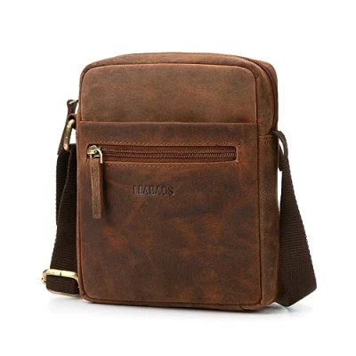 Immagine di LEABAGS Pelle Borsa a tracolla piccola Uomo I messenger con da viaggio Tote mano mobile Rosso Marrone Vintage