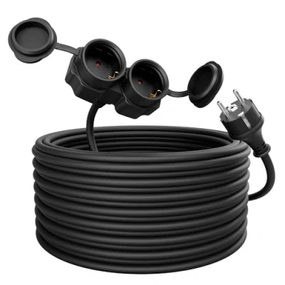 Immagine di greate prolunga elettrica da 20 metri con 2 prese Spina impermeabile IP44 per estern Presa shuko 3500W Prolunghe elettriche, cavo elettrica, 16A