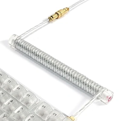 Immagine di MAMBASNAKE Cavo a Spirale Tastiera Custom e Acrilico Aviator Cable Winder Set Asta Fissa per Aviatore Cavi + TPU Coiled USB C con Connettore Aviazione Metallo Gaming Keyboar/Gamers Clear