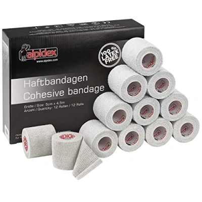 Immagine di ALPIDEX 12 Rotoli Benda Adesiva 5 cm x 4,5 m Molti Colori Bendaggio Coesivo Fasciatura Personi Animali Garza Elastica Autoadesivo Cavalli Cani Umani, Colore:bianco