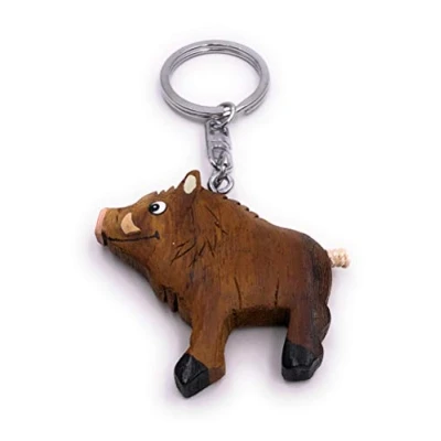 Immagine di H Customs Ciondolo Portachiavi Realizzato a Mano in Legno di Maiale Cinghiale
