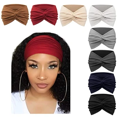 Immagine di DRESHOW 8 Pezzi Fasce per Capelli Donna Elastica Turbante Fascia Cerchietti Annodato e Accessori
