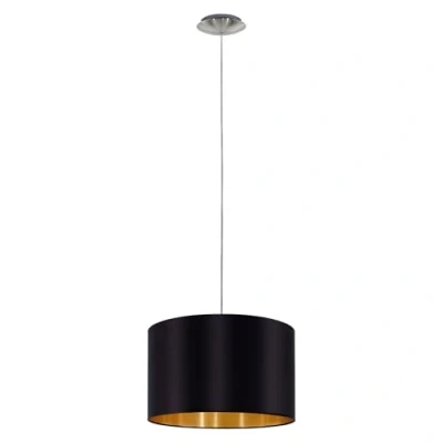 Immagine di EGLO La lampada a sospensione Maserlo, tessile uno punto luce, in acciaio e tessuto, nichel opaco, nero, oro, attacco E27, diametro 38 cm
