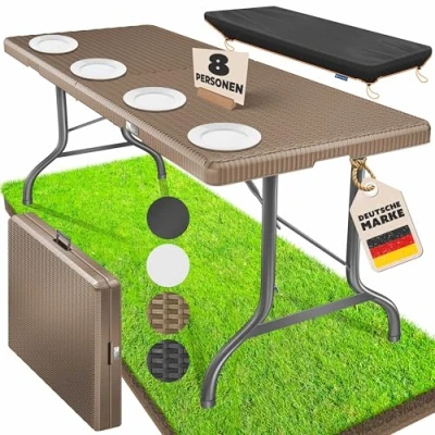 Immagine di KESSER® tavolo da buffet pieghevole in plastica, 180x75 cm di rattan campeggio per feste giardino, terrazza e balcone, Marrone