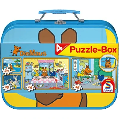 Immagine di Schmidt Spiele 55597 &quot;Die Maus&quot; Set Puzzle 2x26 e 2x48 pezzi [Valigetta in metallo]