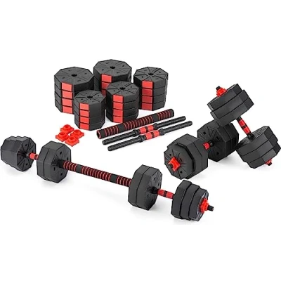 Immagine di Set Manubri con 2 2x20 kg Bilancieri Regolabili Sport di Forza Fitness 4 Chiusure a Stella per Donne e Uomini Rosso