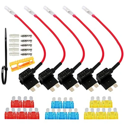 Immagine di FULARR® 5Pcs Premium ACU Medio Add A Circuit Portafusibile Kit, Lama Fusibile Tap Adattatore, con Gratuito Standard X 15Pcs, Estrattore 1Pcs, Fascette 12V / 24V