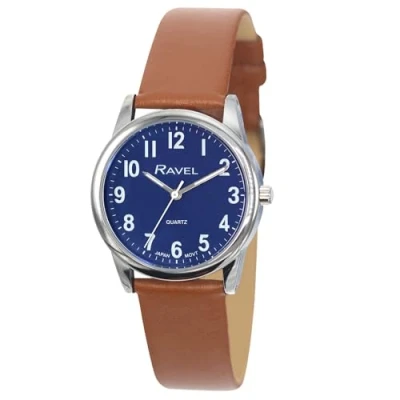 Immagine di Ravel Plus Orologio unisex resistente per l&#039;uso quotidiano con cinturino in microfibra Quarzo analogico giapponese RP004L Marrone Chiaro/Colore Argento/Quadrante Blu