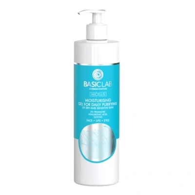 Immagine di BasicLab Dermocosmetics Gel detergente idratante per pelli secche e sensibili, 300 ml, struccante la cura della pelle di sera