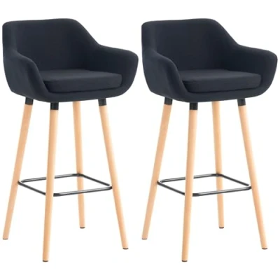 Immagine di CLP Set 2 Sgabelli Bar Grant In Stoffa E Legno Di Faggio Seduta Rimovibile I Coppia Alti Cucina Alt. 79 CM, Colore:nero