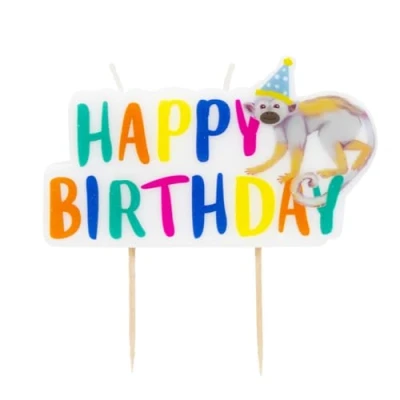 Immagine di Talking Tables Candela di buon compleanno a tema animale safari, grande decorazione colorata dello zoo della giungla, topper per torte, 11 cm