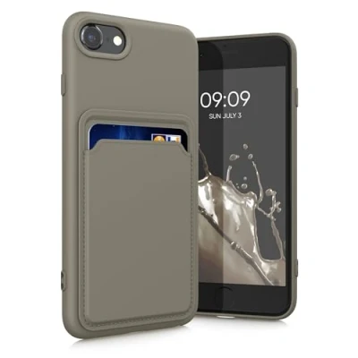 Immagine di kwmobile Custodia Compatibile con Apple iPhone SE (2022) / (2020) 8 7 Cover Back Case Cellulare Slot Porta Carte Morbida in Silicone TPU grigio chiaro opaco